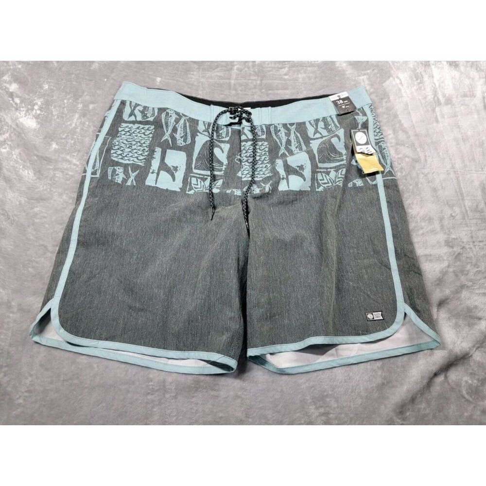 Salty Crew Boardshorts Mens Sz 38 Blue‎ Gray Quick Dry Tribal Fish Print NEW